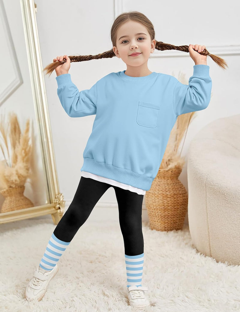 NAPU Little Girls Clothes 2Pcs Girls Outfits Pullover Sweatsuit Patchwork Striped Leggings Pants Set Fall Winter Clothes 2-8Y