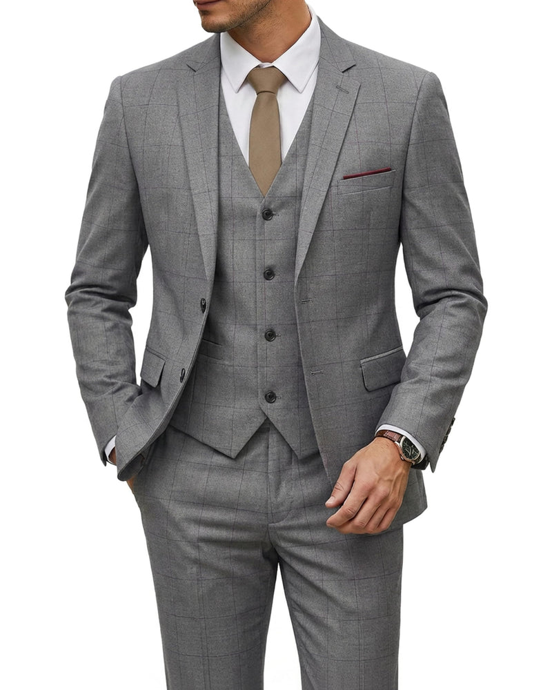 YND Men's 3 Piece Suit Set with Tie, 2 Button Slim Fit Solid Blazer Jacket Vest Pants, Business Wedding Party Suits for Men-22