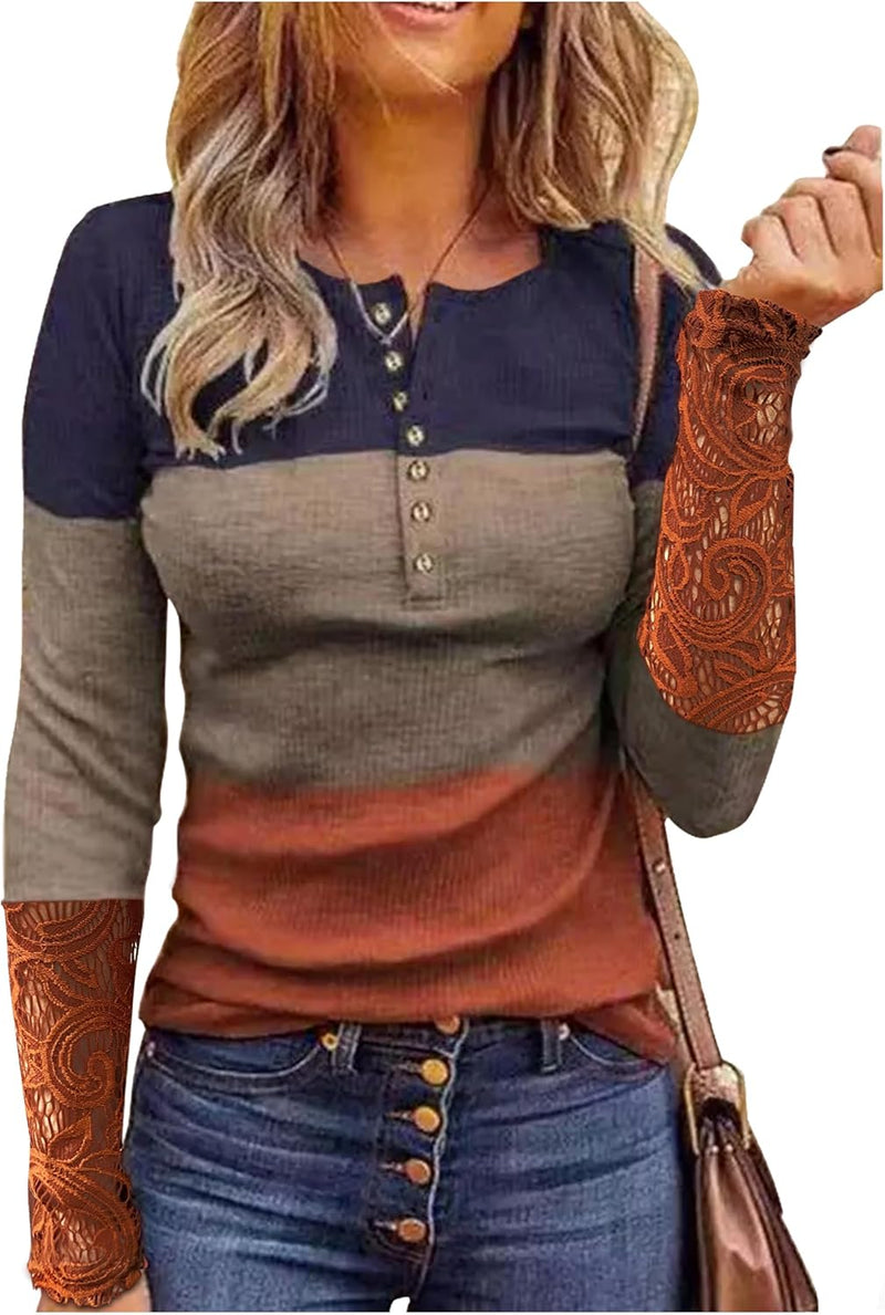 Long Sleeve Shirts for Women Henley Button Ribbed Knit Slim Fitted Tops Ladies Comfrt Trendy Undershir Clothes Tee Shirt-14