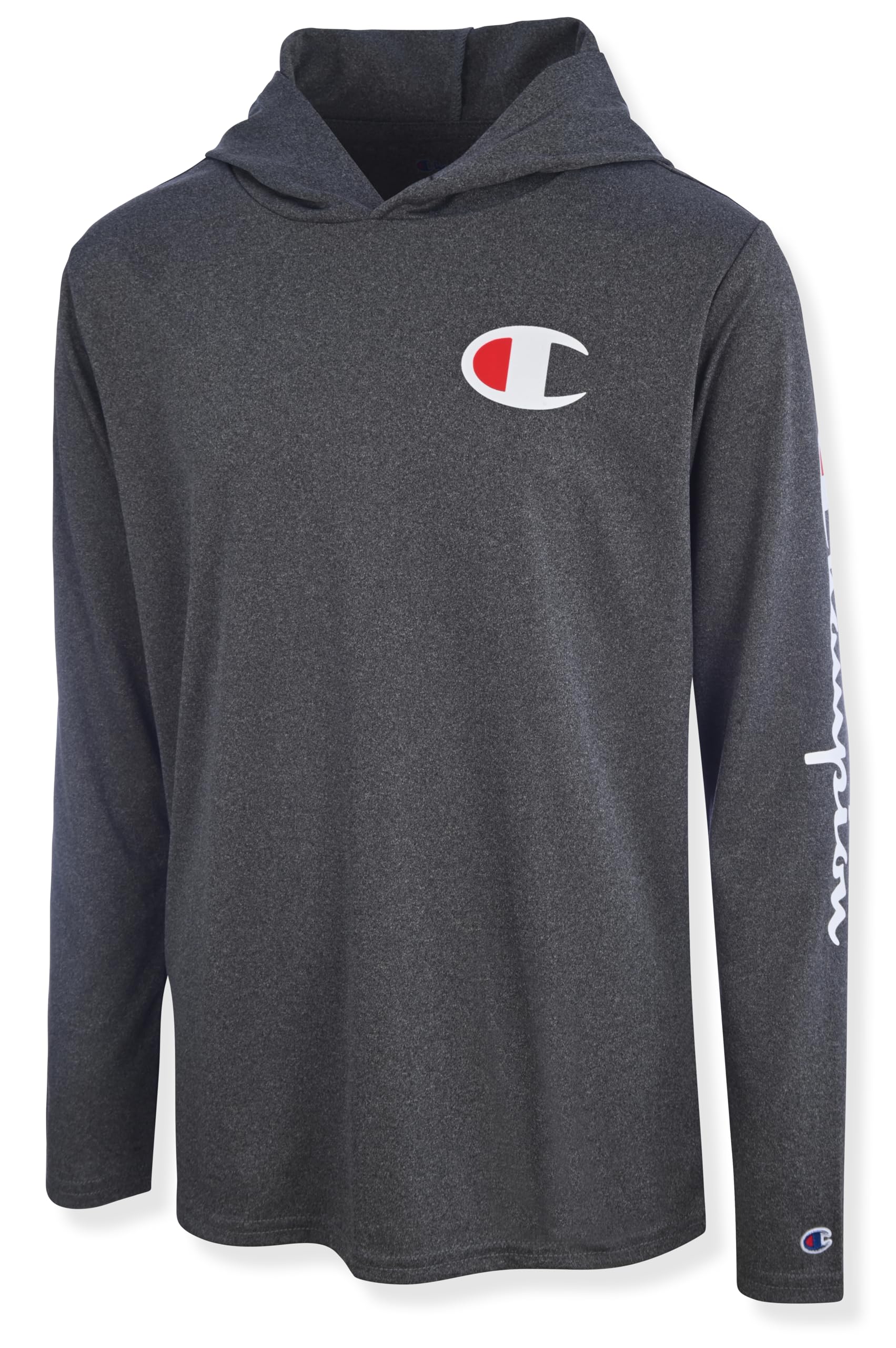 Champion Boys Long Sleeve Hooded Tee Shirt Lightweight Tech Fabric Athletic T-Shirt for Kids