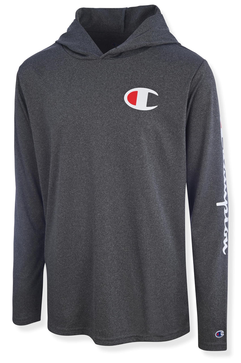 Champion Boys Long Sleeve Hooded Tee Shirt Lightweight Tech Fabric Athletic T-Shirt for Kids