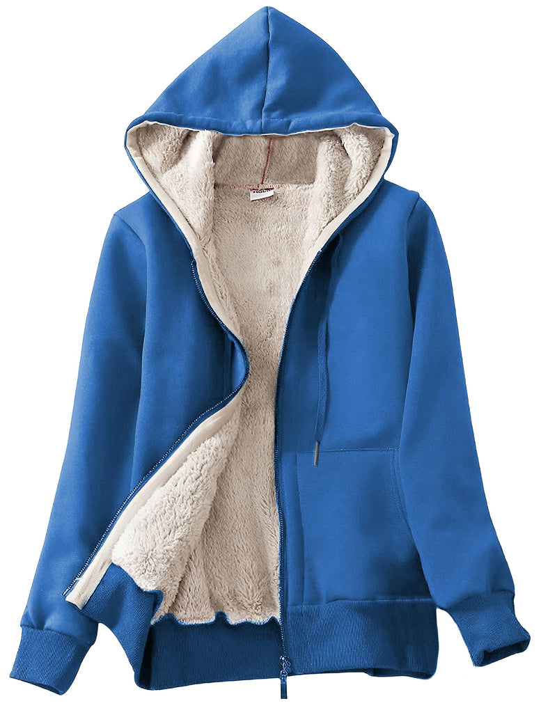 Yeokou Women's Casual Full Zip Up Sherpa Lined Hoodie Sweatshirt Jacket Coat-16