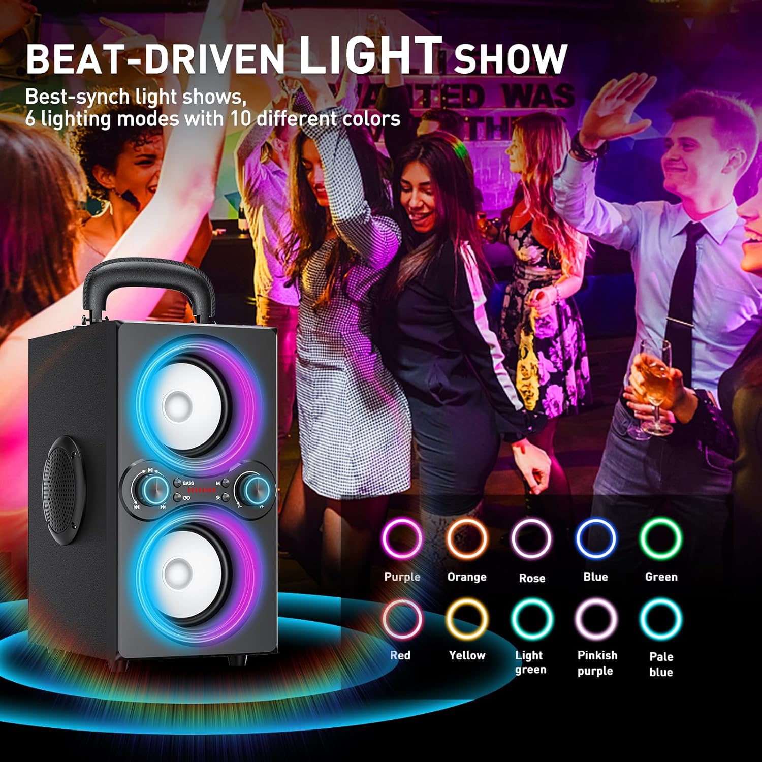 Bluetooth Speakers, 80W(Peak) Wireless TWS Portable Bluetooth Speaker, Beat-Driven Lights, 100dB Loud Stereo Speaker with BassUp, Speakers with Subwoofer for Outdoor, Party, Camping