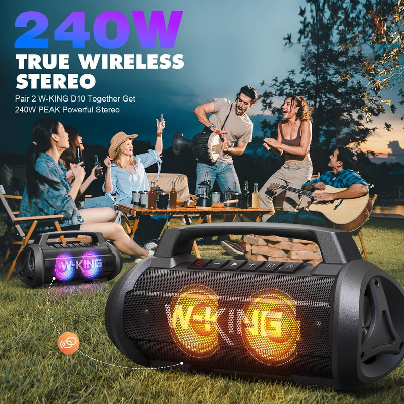 W-KING Portable Speakers Bluetooth Wireless, 120W Max Loudest Bluetooth Speaker, IPX6 Waterproof Outdoor Speaker with 70W Deep Bass/2*Subwoofer/DSP/EQ/42H/LED/MAC-in/TF/2 Pairing, Large Party Boombox