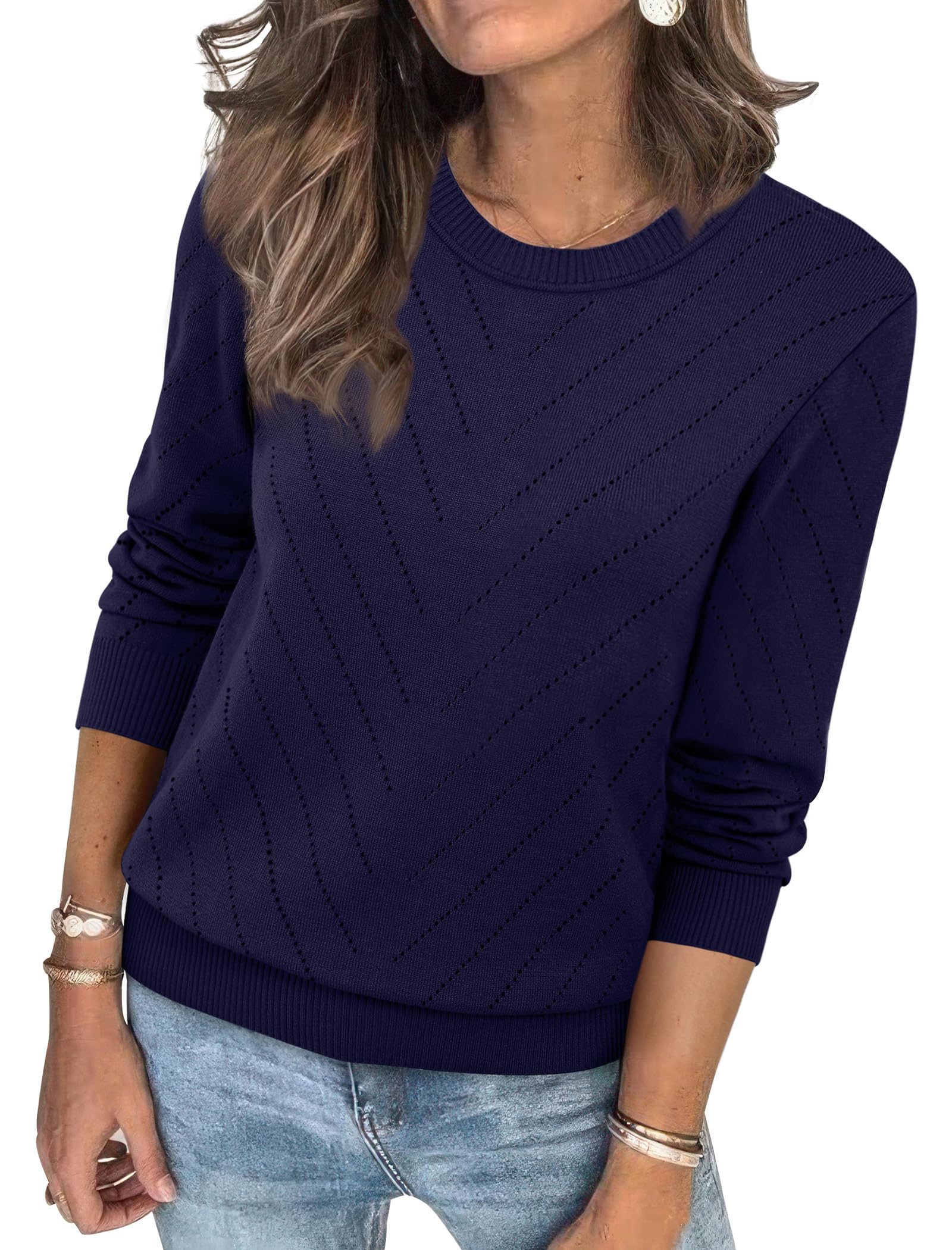 Sampeel Womens Sweaters Crew Neck Long Sleeve Tops Knit Soft Pullover Sweaters Cozy Dressy Casual Shirts Fashion Clothing-52