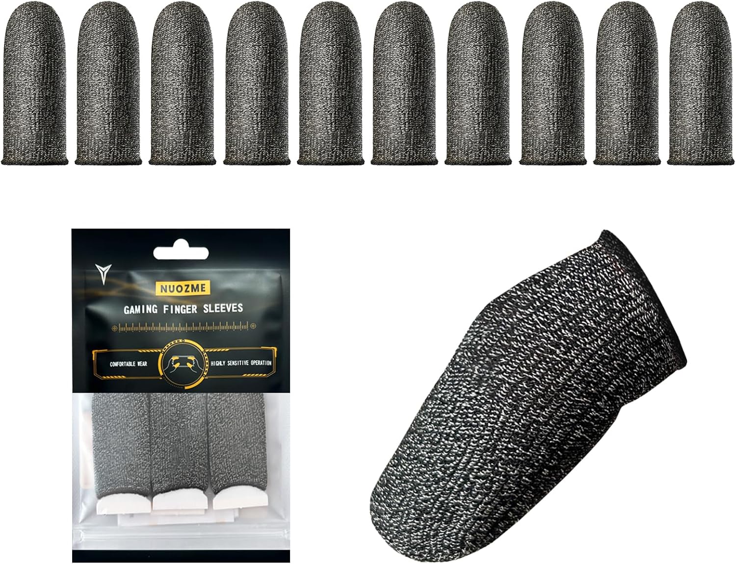 2025 Upgrade: Longer Size Silver Fiber Professional Finger Sleeves for Mobile Gaming–No More Slipping, Maximum Touch Sensitivity, Anti-Sweat, Fits All Touchscreen Devices, 10 Pack (M)