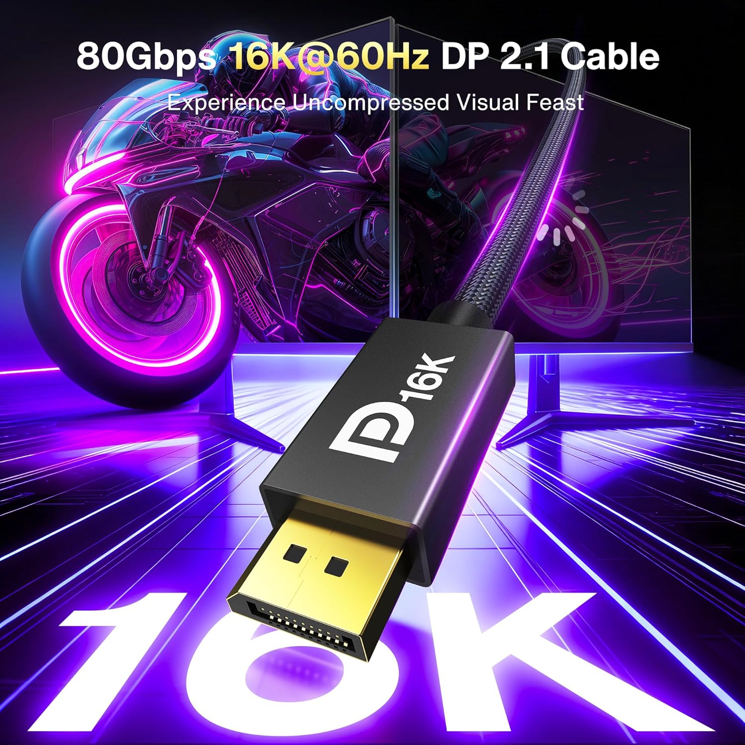 IVANKY 80Gbps Displayport Cable 2.1, 16K DP Cord [16K@60Hz,8K@120Hz,4K@240Hz], Display Port 2.1 Cable Support HDR10, HDCP, DSC 1.2a, for 5090,7900Graphics/PC/TV/Gaming Monitor, 6.6FT