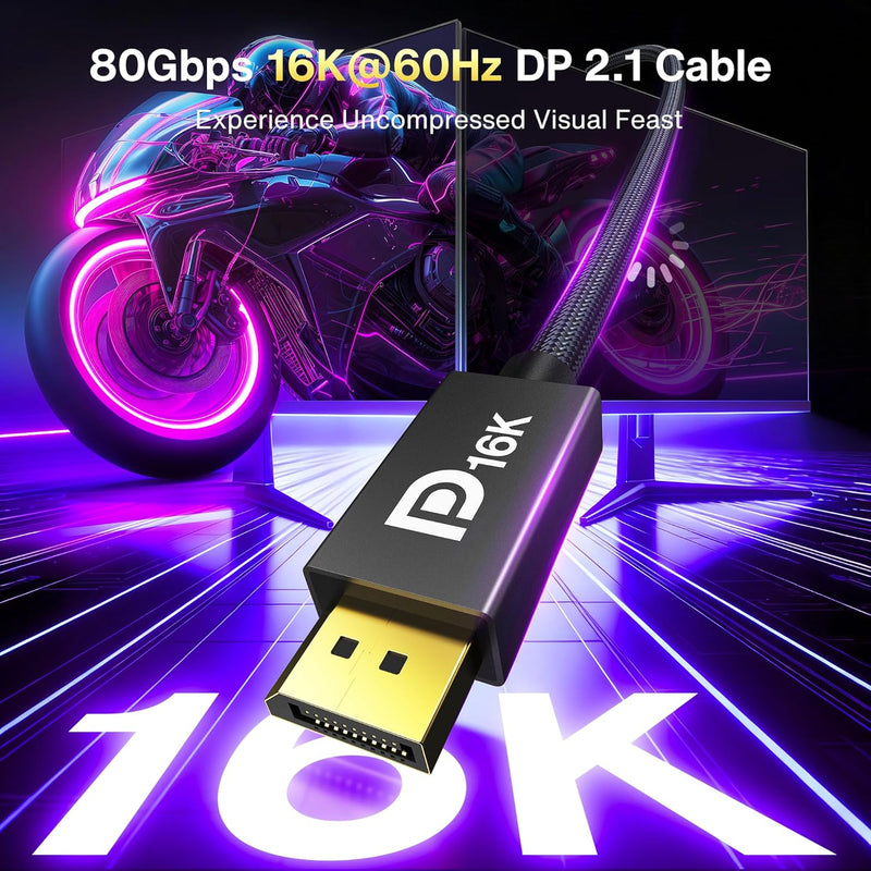 IVANKY 80Gbps Displayport Cable 2.1, 16K DP Cord [16K@60Hz,8K@120Hz,4K@240Hz], Display Port 2.1 Cable Support HDR10, HDCP, DSC 1.2a, for 5090,7900Graphics/PC/TV/Gaming Monitor, 6.6FT