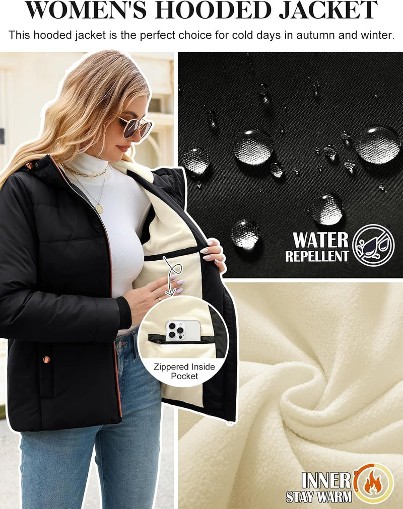 Yusongirl Women's Winter Quilted Puffer Jacket Water Repellent Fleece Lined