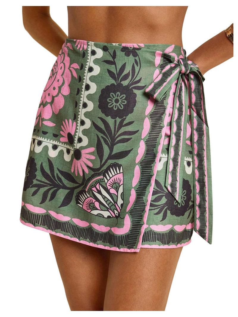 MAKEMECHIC Women's Summer Boho Wrap Mini Skirt Beach Vacation Short Skirts