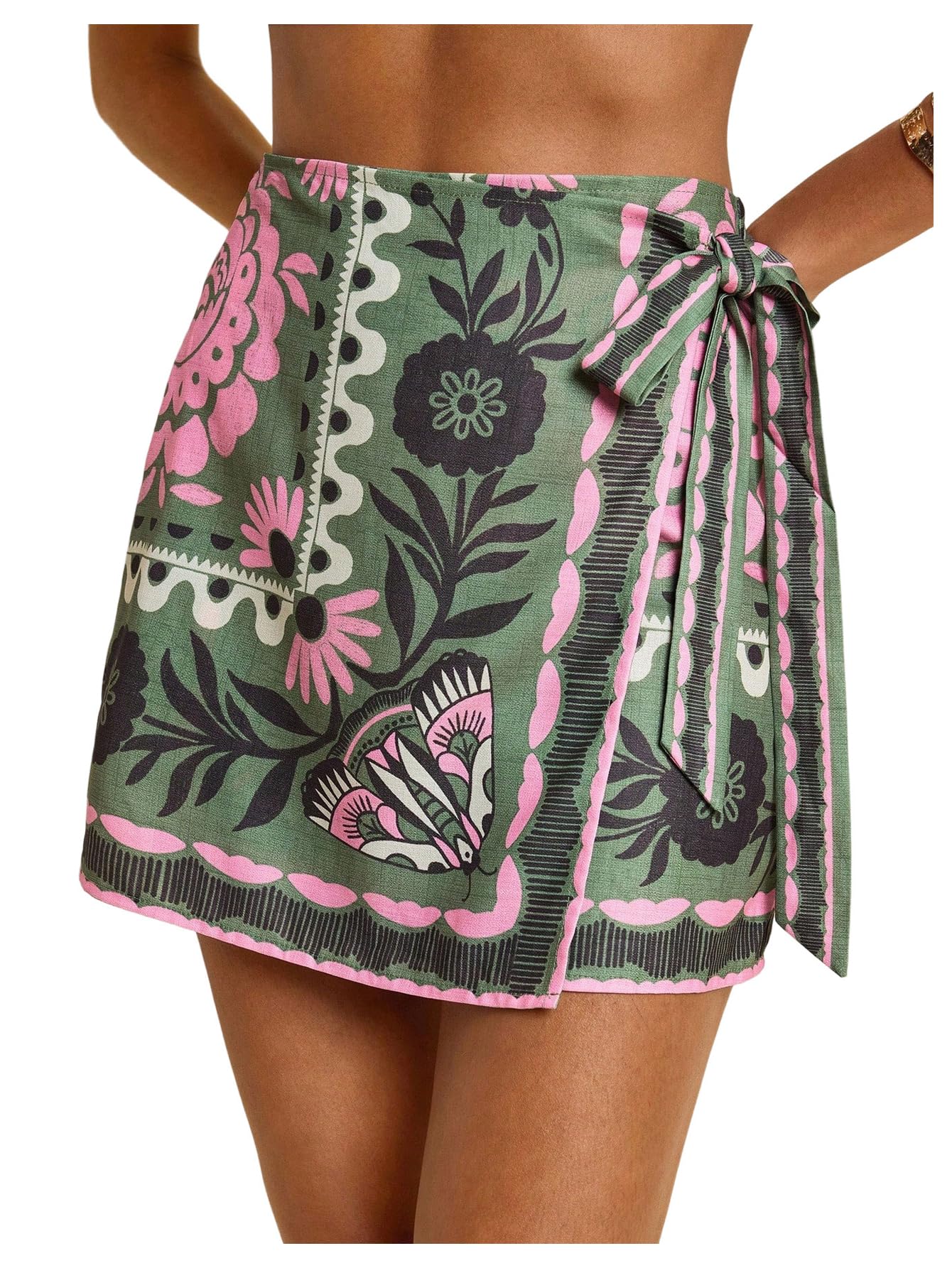 MAKEMECHIC Women's Summer Boho Wrap Mini Skirt Beach Vacation Short Skirts