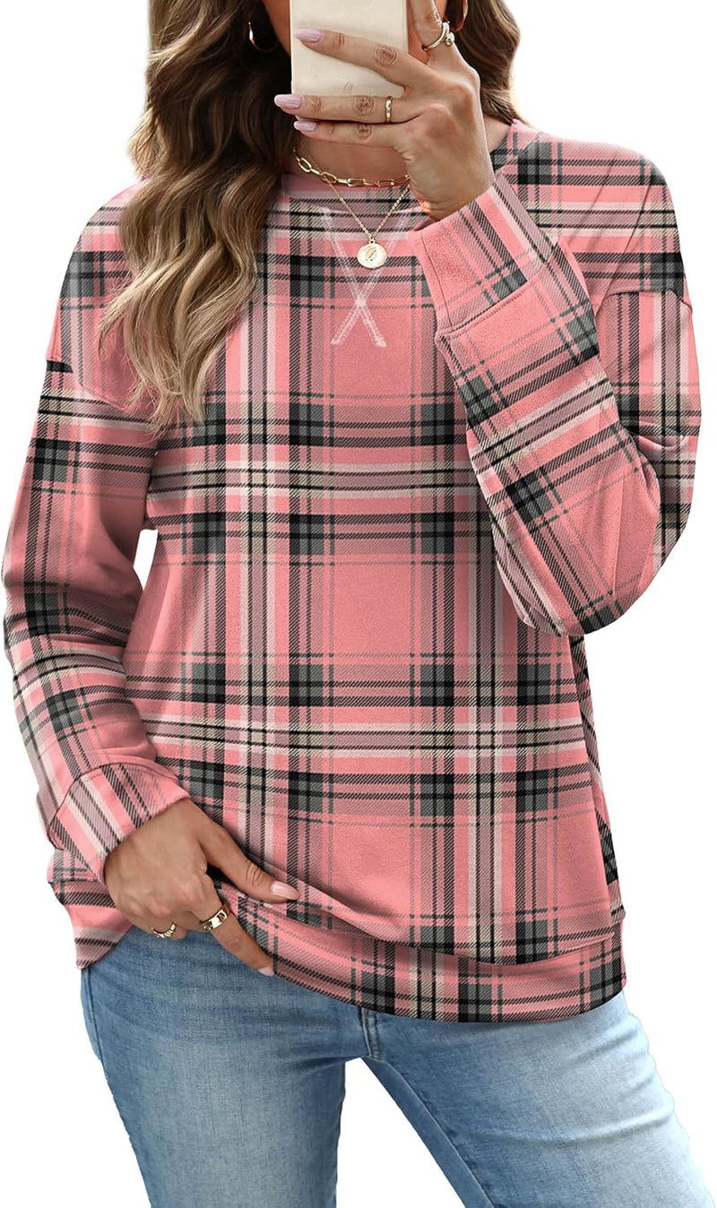 RUMIA Women's Crew Neck Sweatshirt Loose Pullover Long Sleeve Shirts Soft Tops for Women Fall Clothes 2025-27