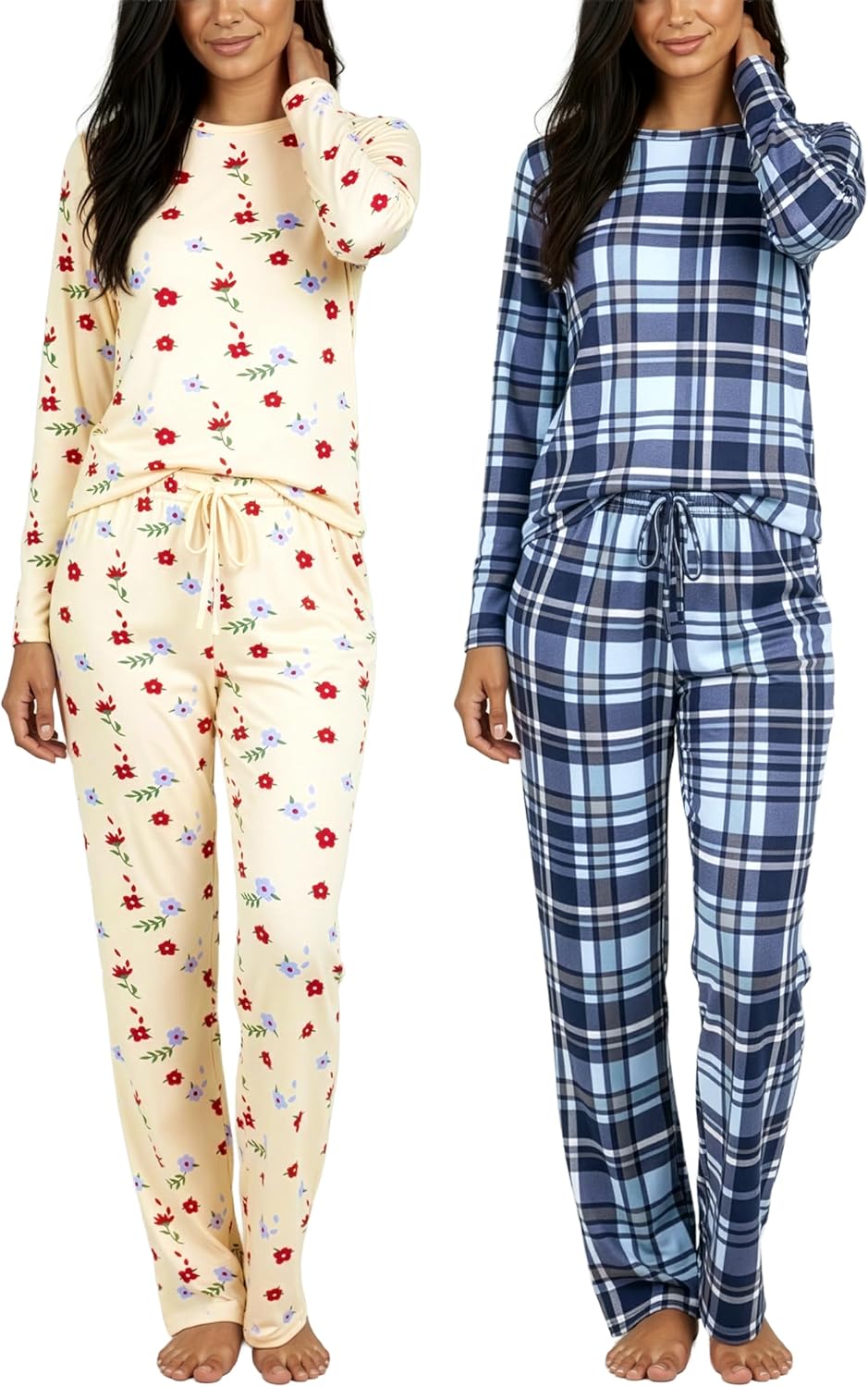 Real Essentials 2 Pack: Women's Comfy Pajama Sets - Short & Long Sleeve Ladies Loungewear Sleepwear PJs (Available In Plus)-97