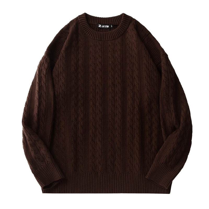 Mens Oversized Sweater Unisex Crewneck Cable Knit Sweater Pullover Aesthetic Streetwear Casual Sweaters Jumper-46