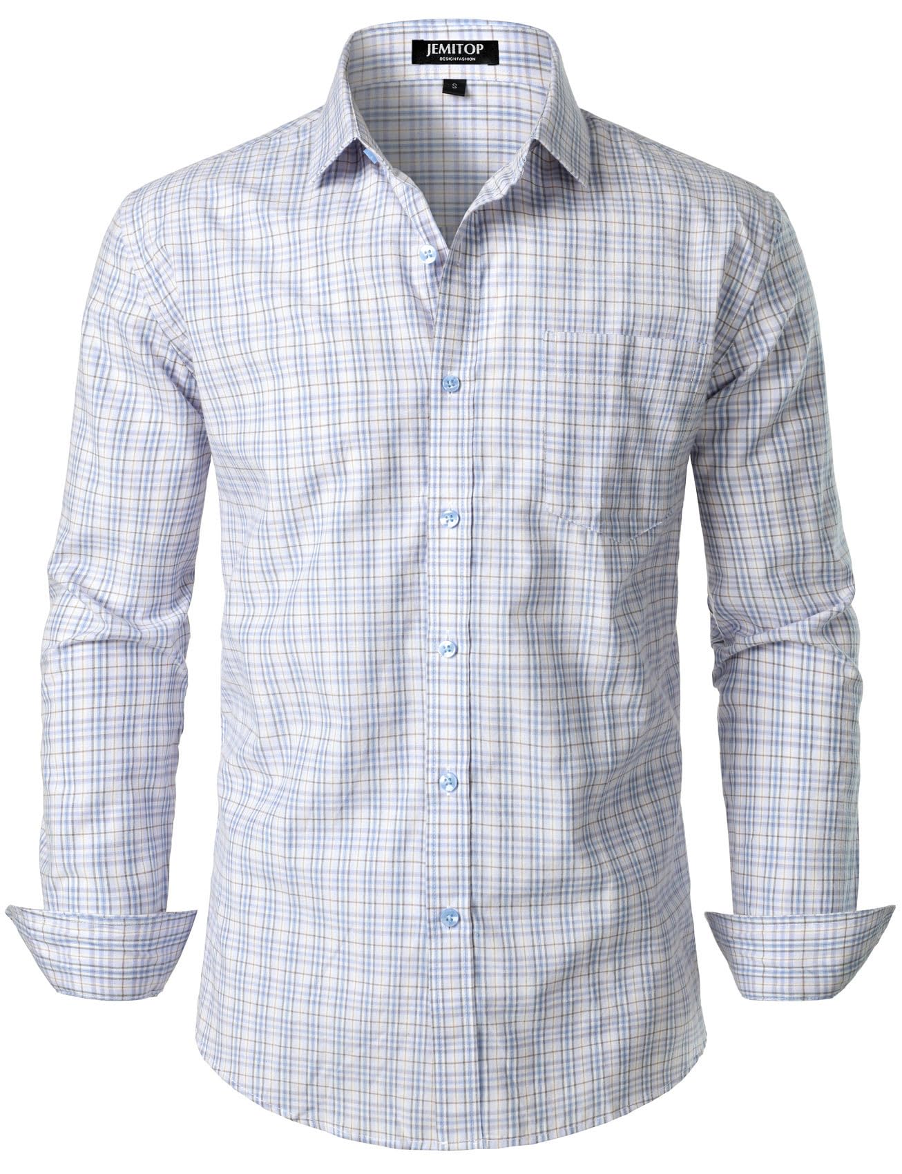 JEMITOP Men's Transitional Weather Slim Fit Long Sleeve Button Down Shirt Business Casual Dress Shirts with Pocket-87