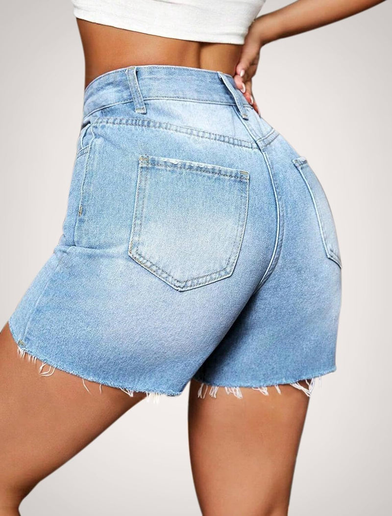 IWD Jean Shorts for Women High Waisted Stretchy Casual Denim Shorts Ripped Frayed Hem Summer Trendy Jorts