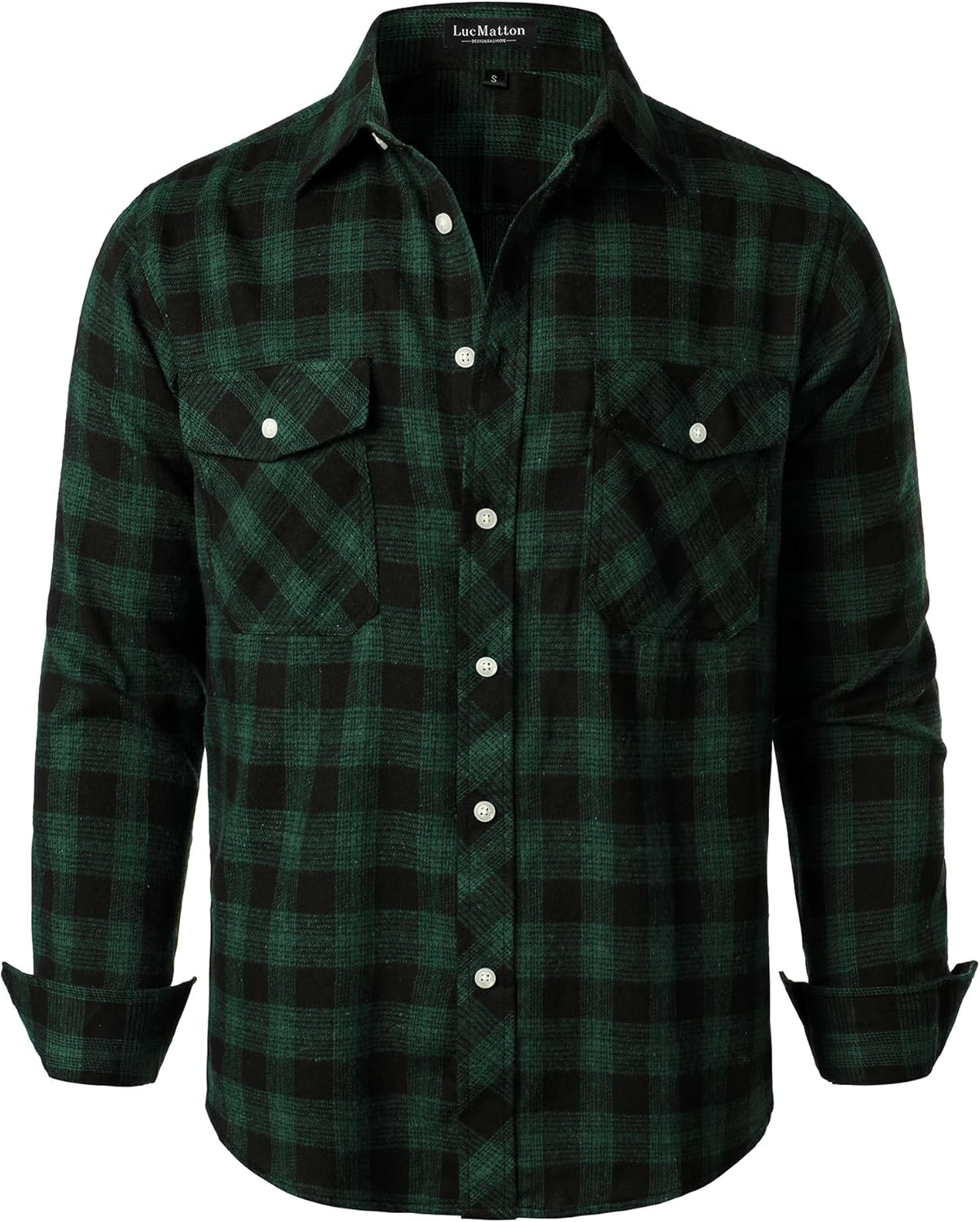 LucMatton Men's Flannel Shirt Casual Regular Fit Long Sleeve Button Down Plaid Shirt with Pocket-36