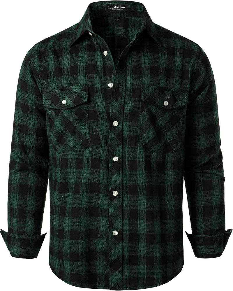 LucMatton Men's Flannel Shirt Casual Regular Fit Long Sleeve Button Down Plaid Shirt with Pocket-48