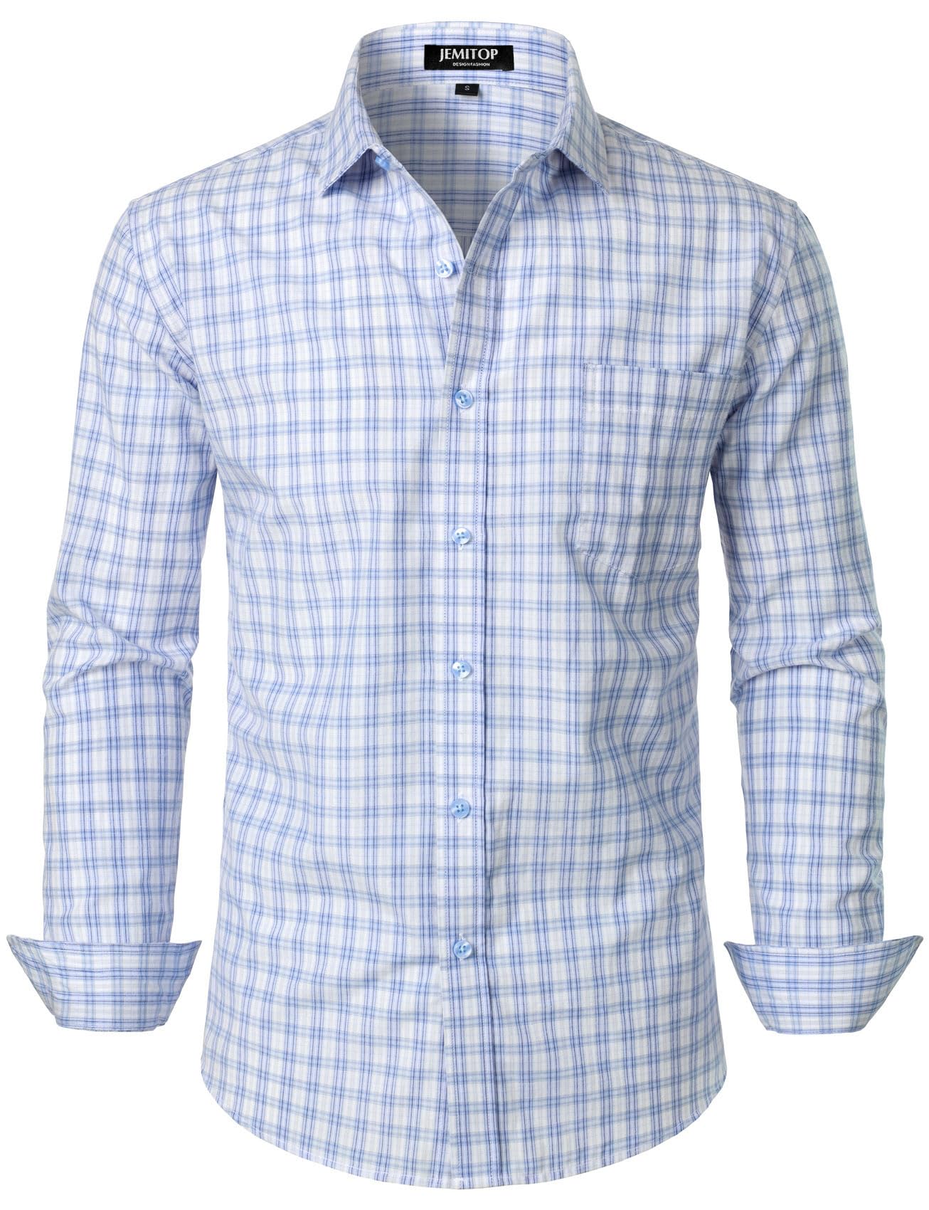 JEMITOP Men's Transitional Weather Slim Fit Long Sleeve Button Down Shirt Business Casual Dress Shirts with Pocket-23