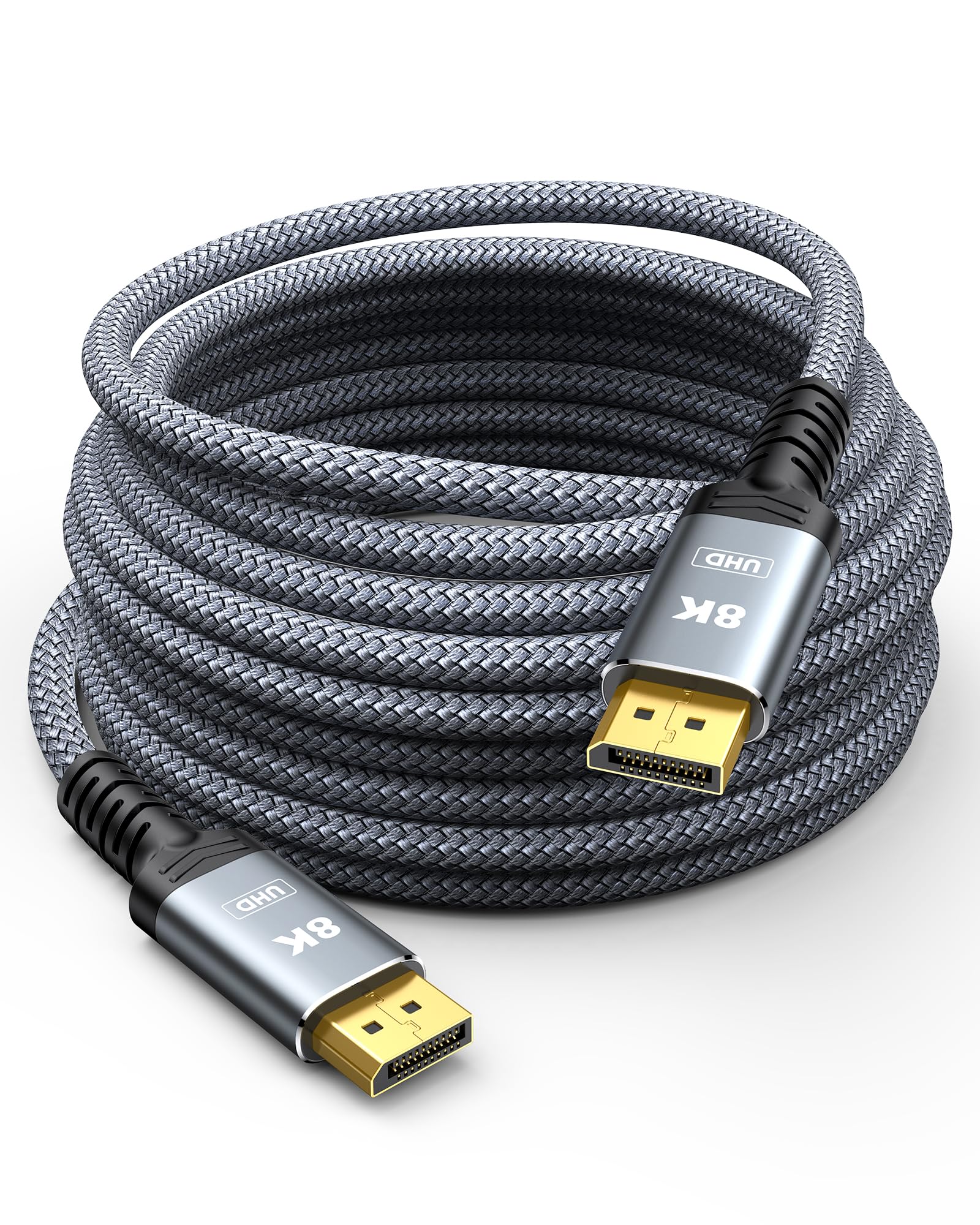 Capshi 8K DisplayPort Cable 1.4, VESA Certified 6.6FT DP Cord (8K@60Hz, 4K@144Hz, 2K@240Hz), 32.4Gbps Display Port Cable for Gaming Monitor, Graphic, PC, HDR/HDCP 2.2/FreeSync/G-Sync, Braided, Grey