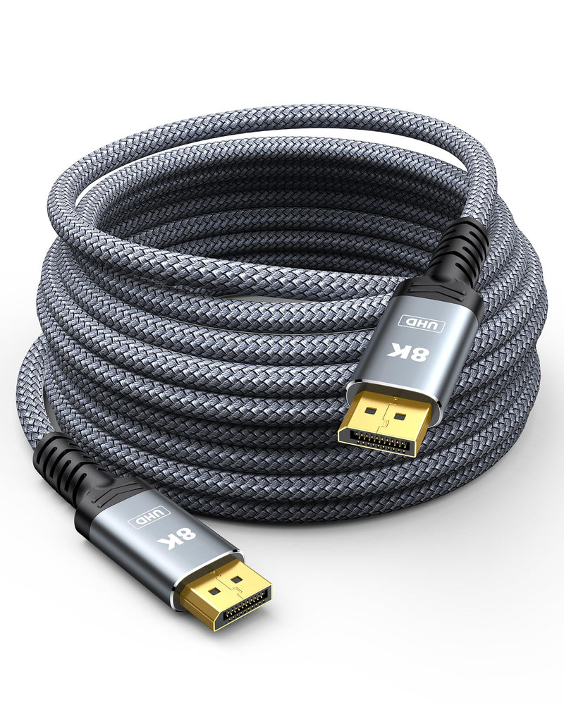 Capshi 8K DisplayPort Cable 1.4, VESA Certified 6.6FT DP Cord (8K@60Hz, 4K@144Hz, 2K@240Hz), 32.4Gbps Display Port Cable for Gaming Monitor, Graphic, PC, HDR/HDCP 2.2/FreeSync/G-Sync, Braided, Grey