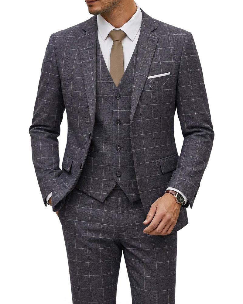 YND Men's 3 Piece Suit Set with Tie, 2 Button Slim Fit Solid Blazer Jacket Vest Pants, Business Wedding Party Suits for Men-17