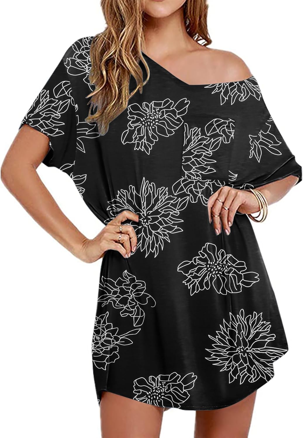 Ekouaer Womens Tshirt Nightgown Cotton V Neck Sleepshirts Comfy Casual Nightshirt for Women-42