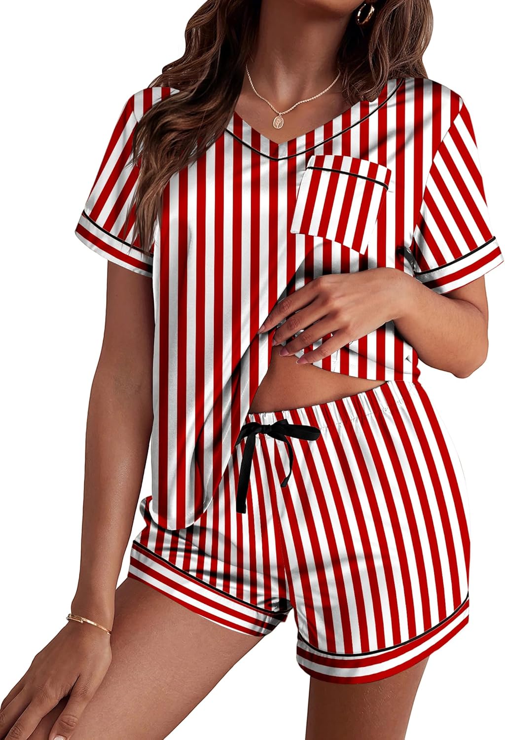 Ekouaer Silk Pajama for Women Short Sleeve Satin Pj Set Two Piece Soft Sleepwear Loungewear, S-XXL-75