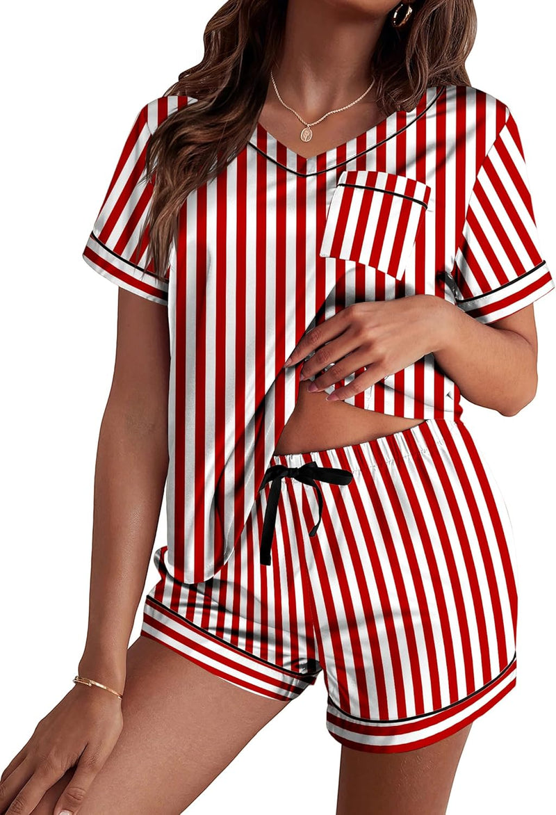 Ekouaer Silk Pajama for Women Short Sleeve Satin Pj Set Two Piece Soft Sleepwear Loungewear, S-XXL-75