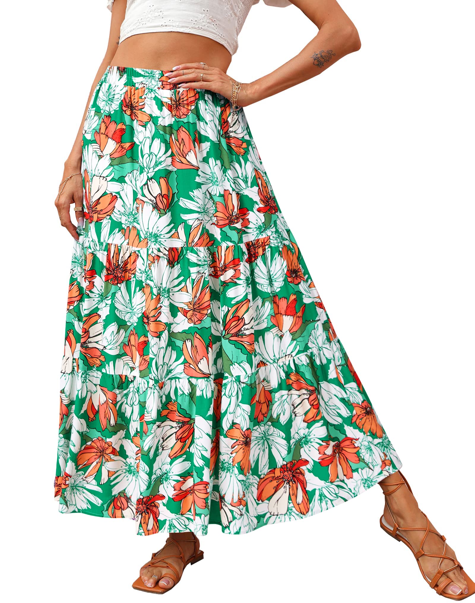 KIRUNDO Maxi Skirts for Women 2026 Summer Boho Floral High Waist Casual Flowy Long Skirt Beach Vacation Cruise Resort Wear