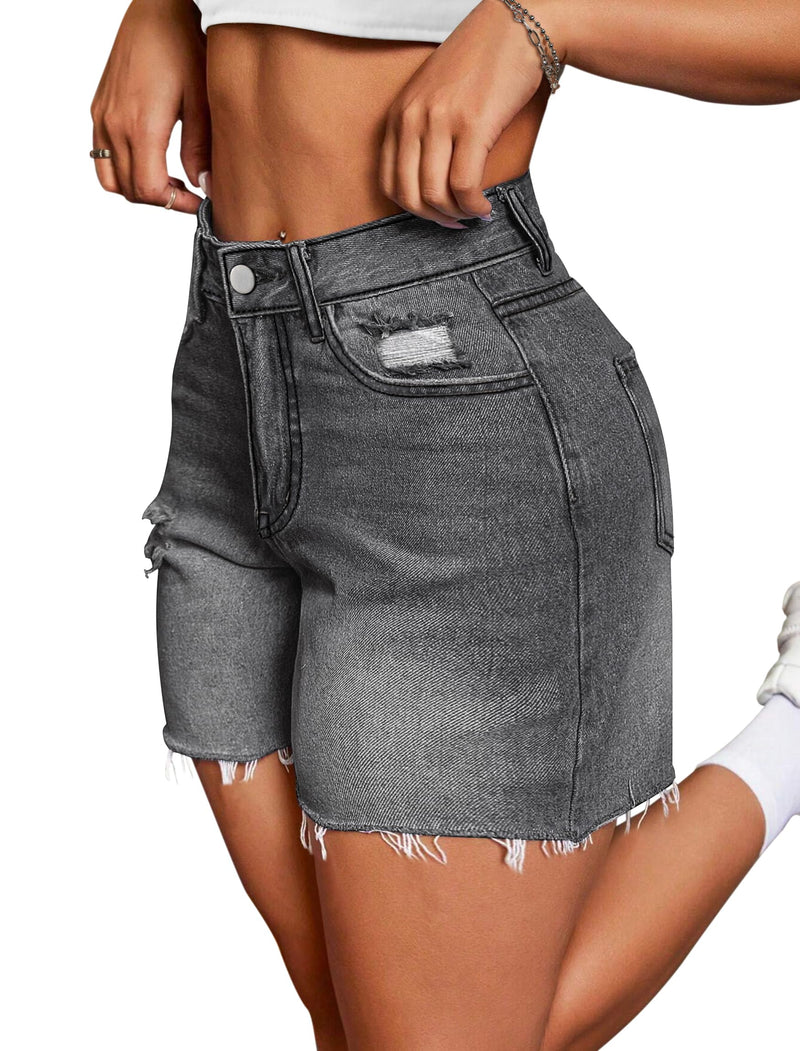IWD Jean Shorts for Women High Waisted Stretchy Casual Denim Shorts Ripped Frayed Hem Summer Trendy Jorts