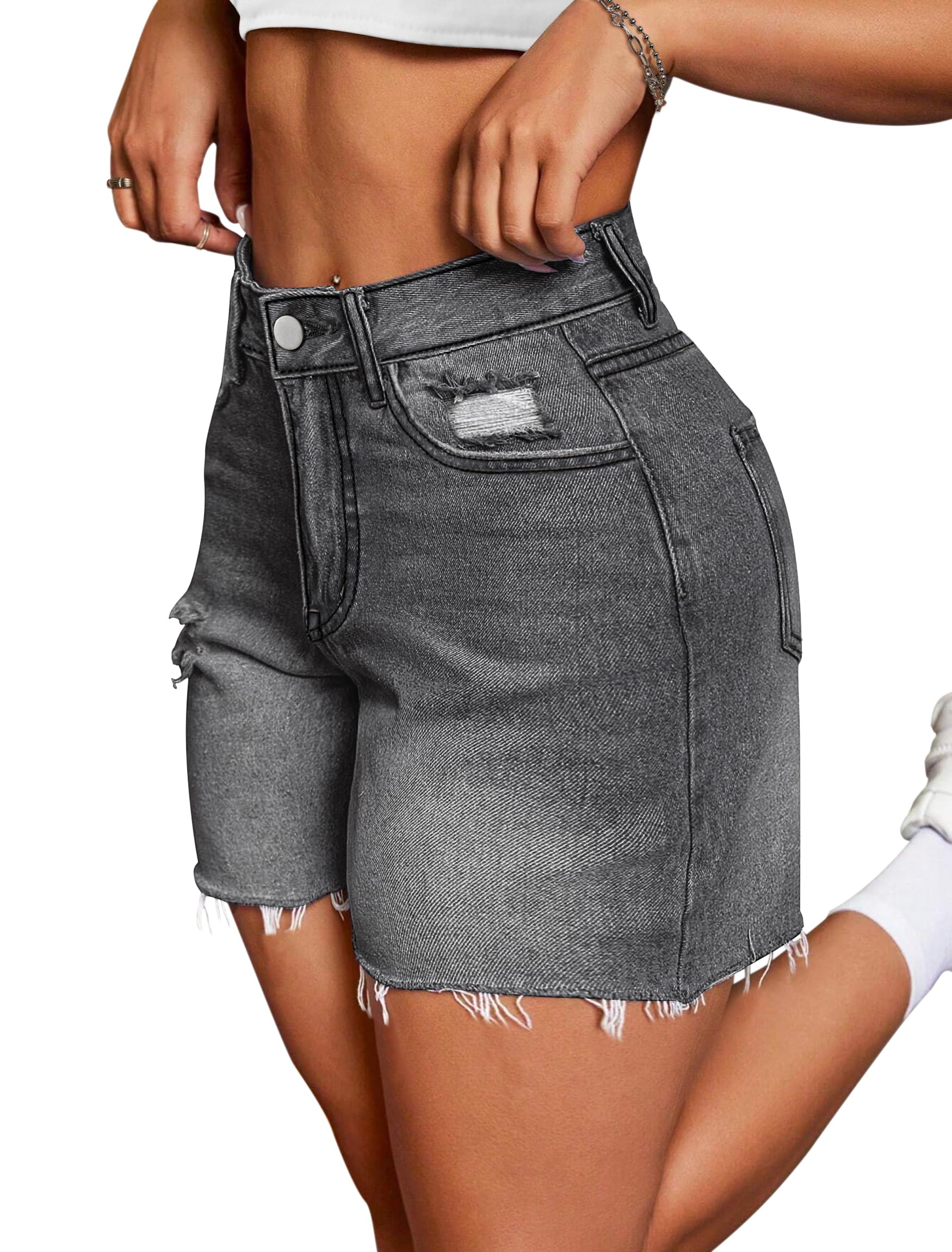IWD Jean Shorts for Women High Waisted Stretchy Casual Denim Shorts Ripped Frayed Hem Summer Trendy Jorts