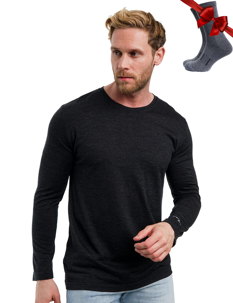 Merino.tech Merino Wool Base Layer - Mens 100% Merino Wool Long Sleeve Thermal Shirts Heavyweight, Midweight, Lite with Socks-69