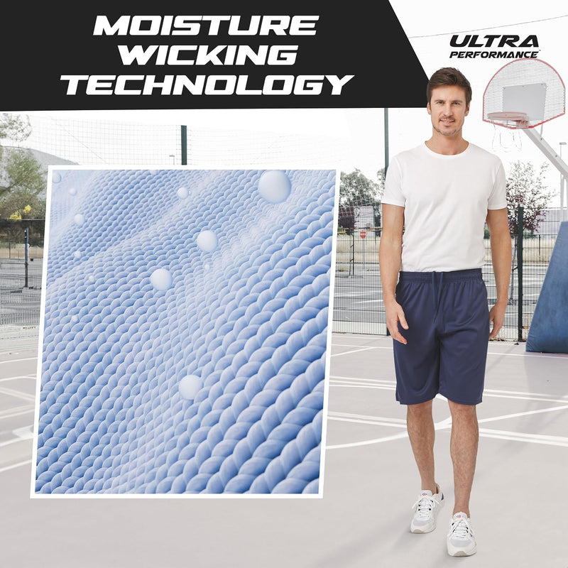 Ultra Performance Mens 5 Pack Athletic Running Shorts, Loose fit Basketball Gym Workout Shorts for Men with Zippered Pockets