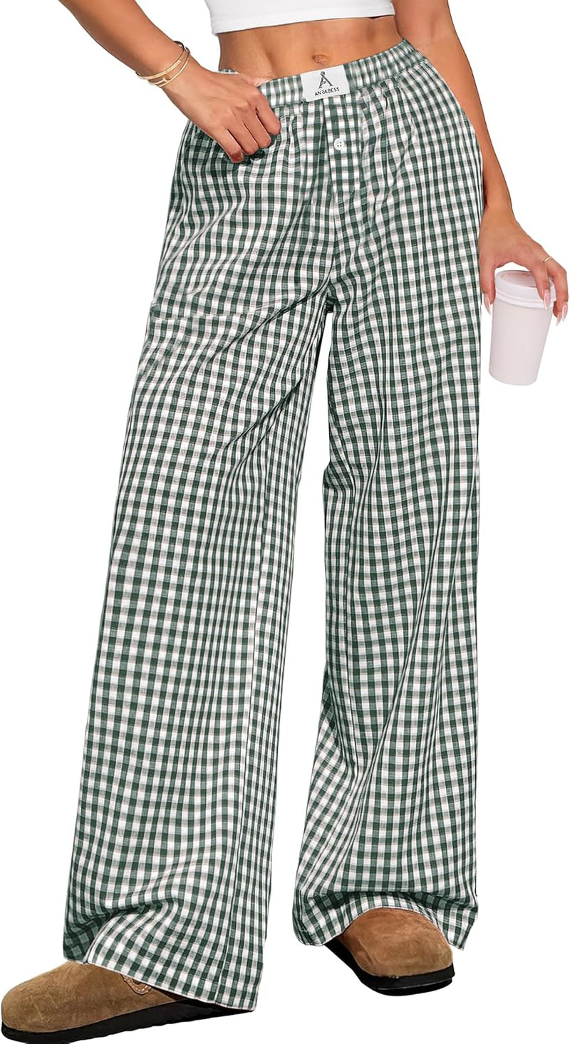ANRABESS Womens Striped Gingham Pants 2026 Pajama Lounge Boxer Pants Cute Comfy PJ Bottoms with Pockets Y2K Plaid Outfits-46