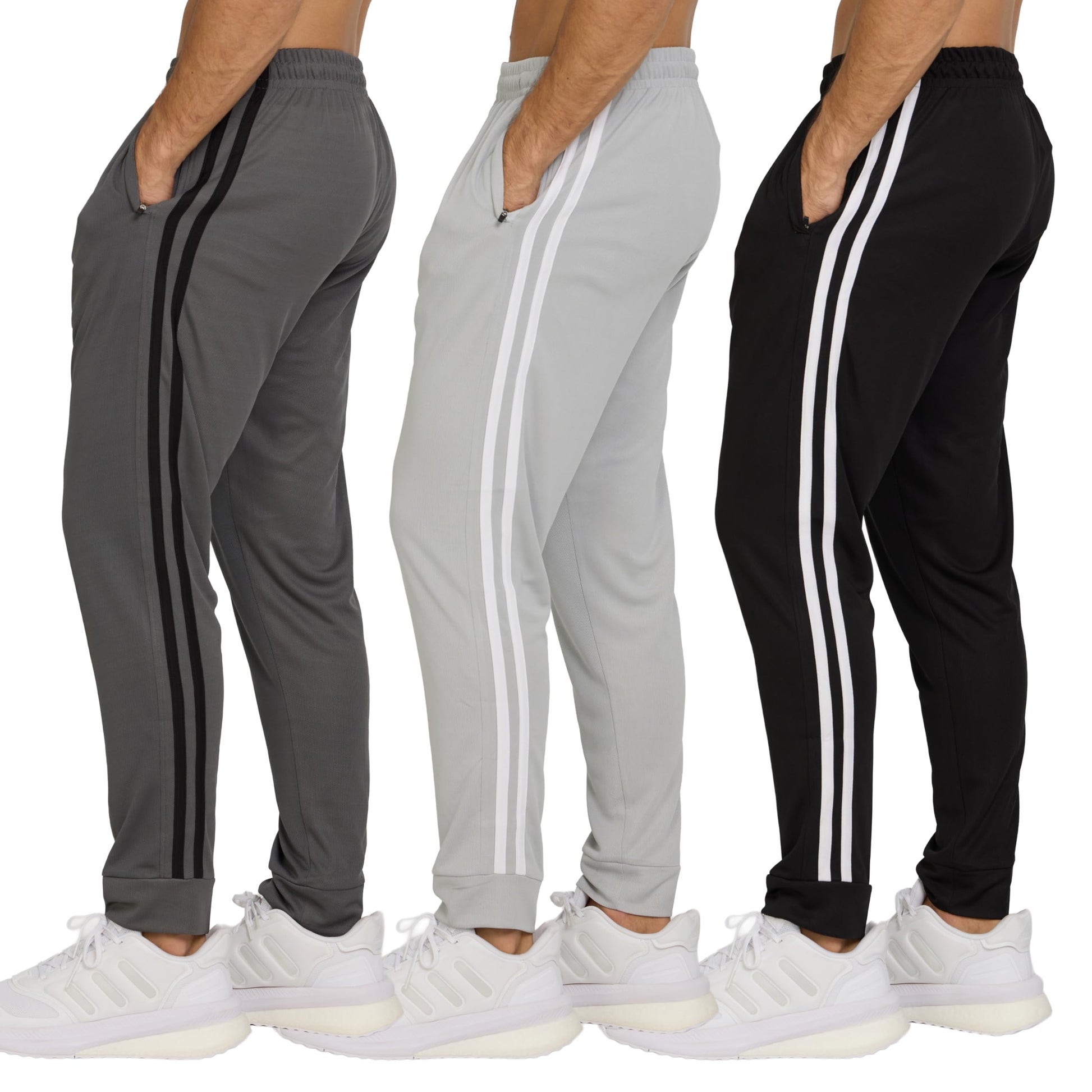 PURE CHAMP Men’s 3 Pack Mesh Joggers with Zipper Pockets, Athletic Pants for Men – Moisture-Wicking Gym Sweatpants Men-33
