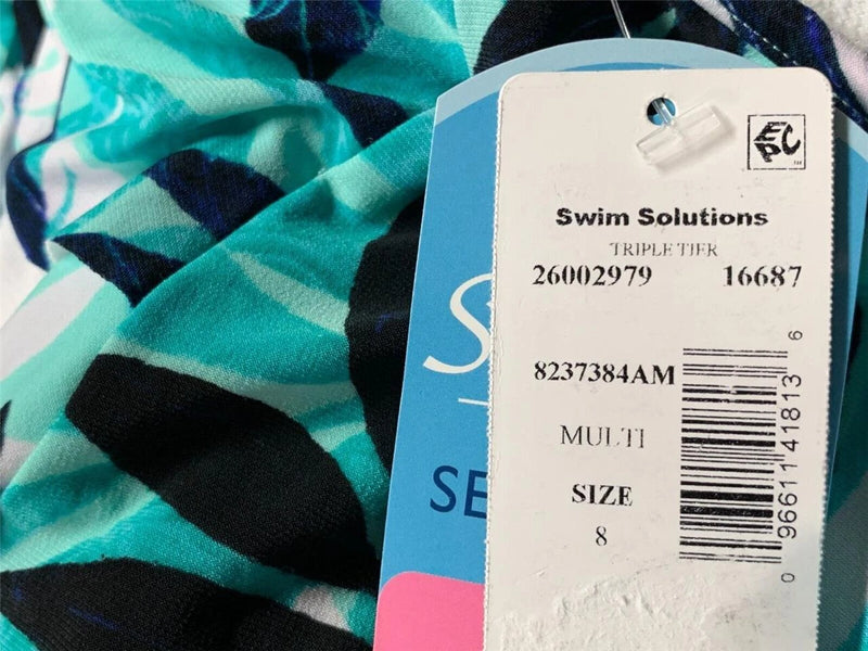 Swim Solutions Women's Printed Triple-Tier Tankini Top, MULTI COLOR, 8-2