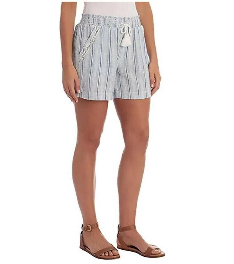 Briggs Women's Linen Blend Pull-On Shorts with Pockets and Drawstring (BLUE, S)-1