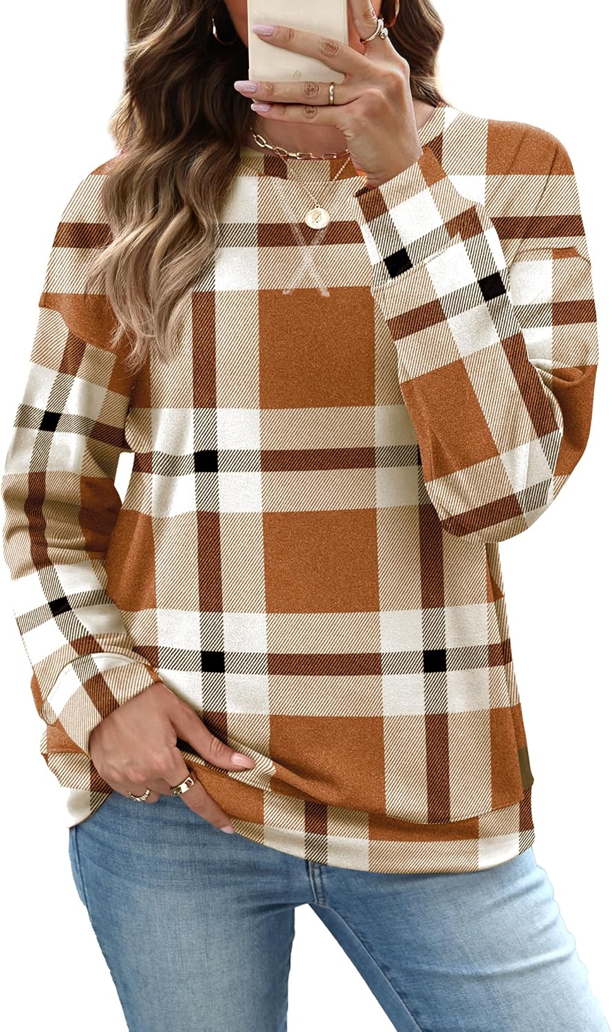 RUMIA Women's Crew Neck Sweatshirt Loose Pullover Long Sleeve Shirts Soft Tops for Women Fall Clothes 2025-22