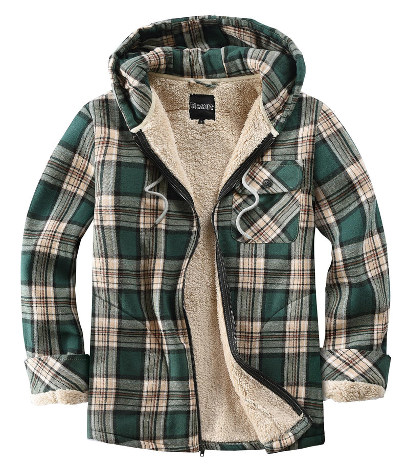 Elesuit Men's Full Zip Fleece Flannel Jacket Shirt Plaid Cotton Hoodie Coat