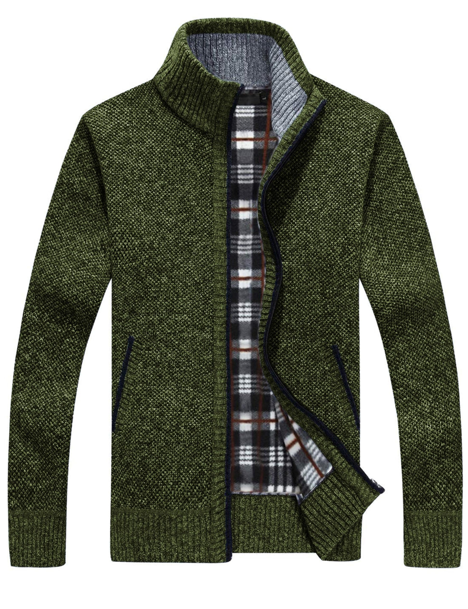 Yeokou Men's Casual Slim Full Zip Thick Knitted Cardigan Sweaters with Pockets-35