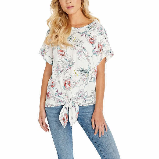 Buffalo Ladies' Tie Front Top, White, Small-1
