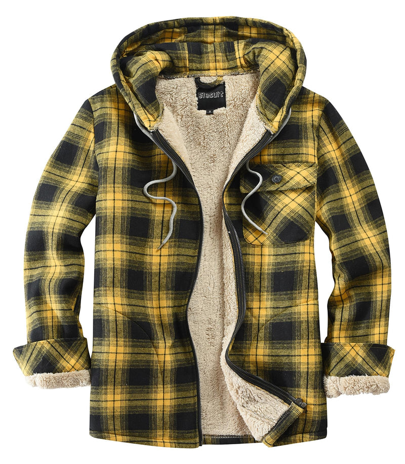 Elesuit Men's Full Zip Fleece Flannel Jacket Shirt Plaid Cotton Hoodie Coat