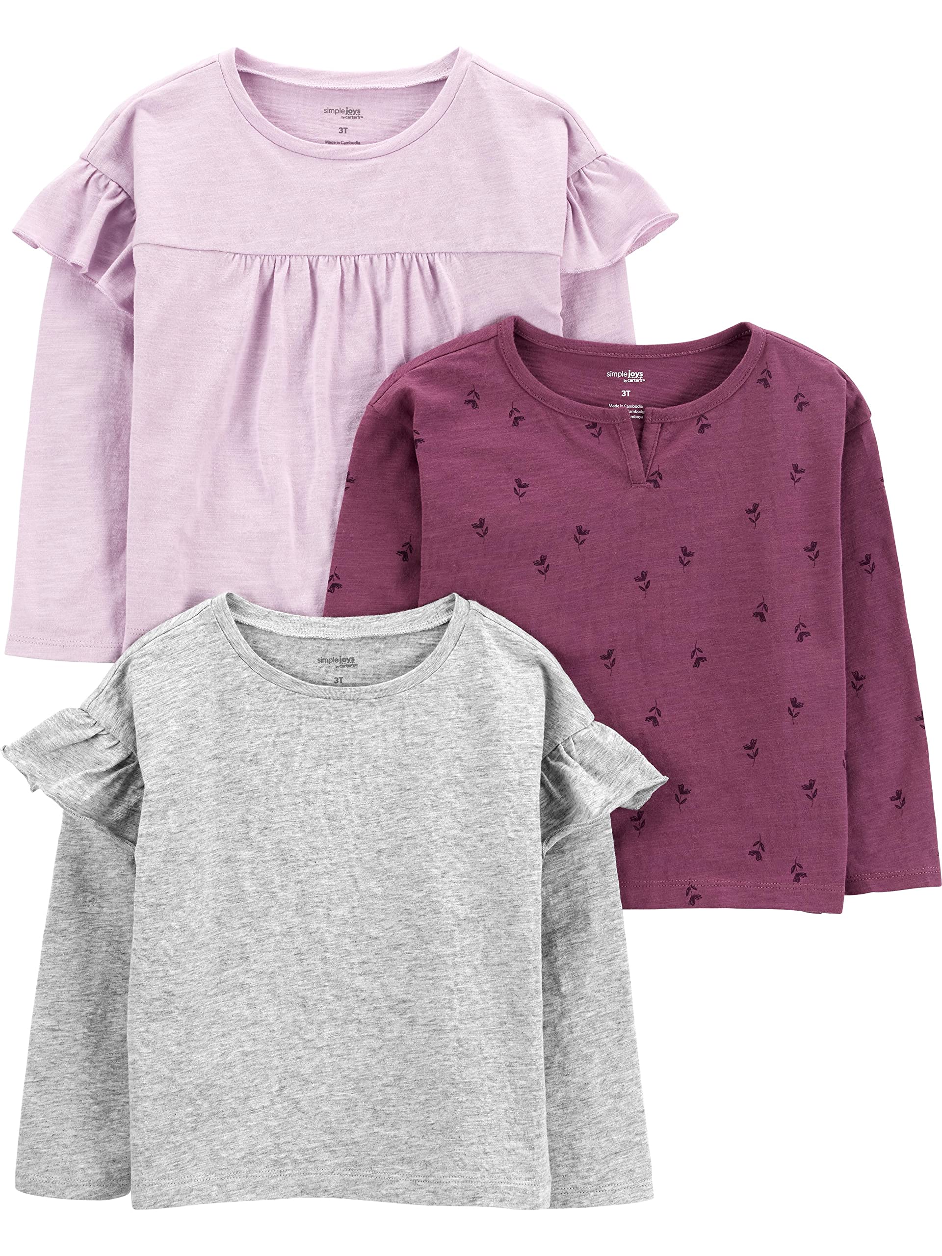 Simple Joys by Carter's Baby-Girls Long-Sleeve Shirts, Pack of 3