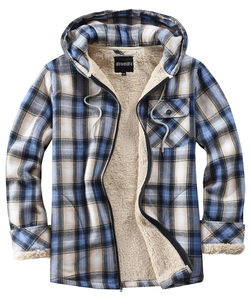 Elesuit Men's Full Zip Fleece Flannel Jacket Shirt Plaid Cotton Hoodie Coat