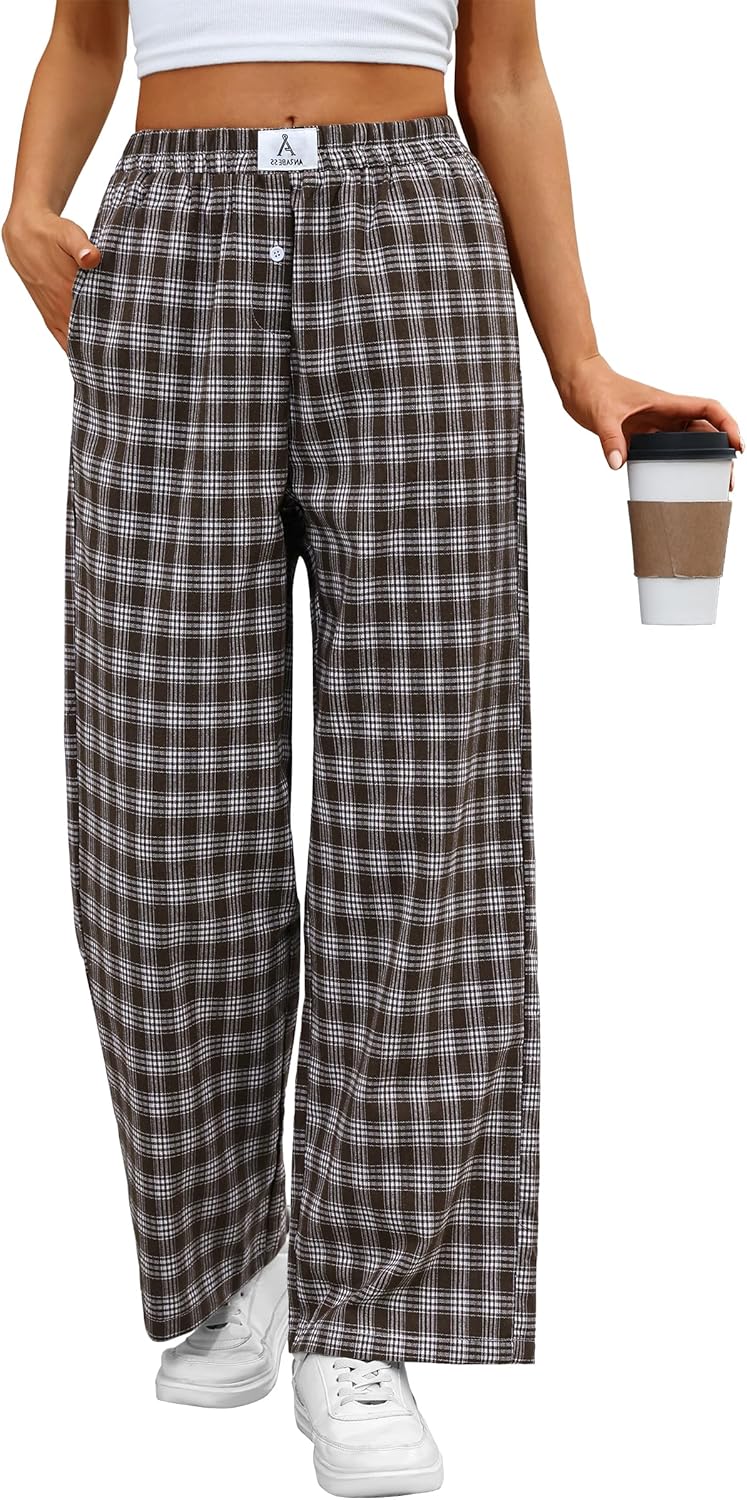 ANRABESS Womens Striped Gingham Pants 2026 Pajama Lounge Boxer Pants Cute Comfy PJ Bottoms with Pockets Y2K Plaid Outfits-5