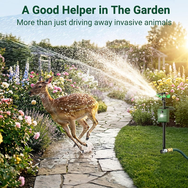 2 Packs Motion Activated Animal Repeller with Water Sprinkler, Deer Repellent Devices Solar Powered, IP65 Waterproof Deer Repellent with Flashing Light, Deter Cats Dogs Skunks Raccoons from Garden