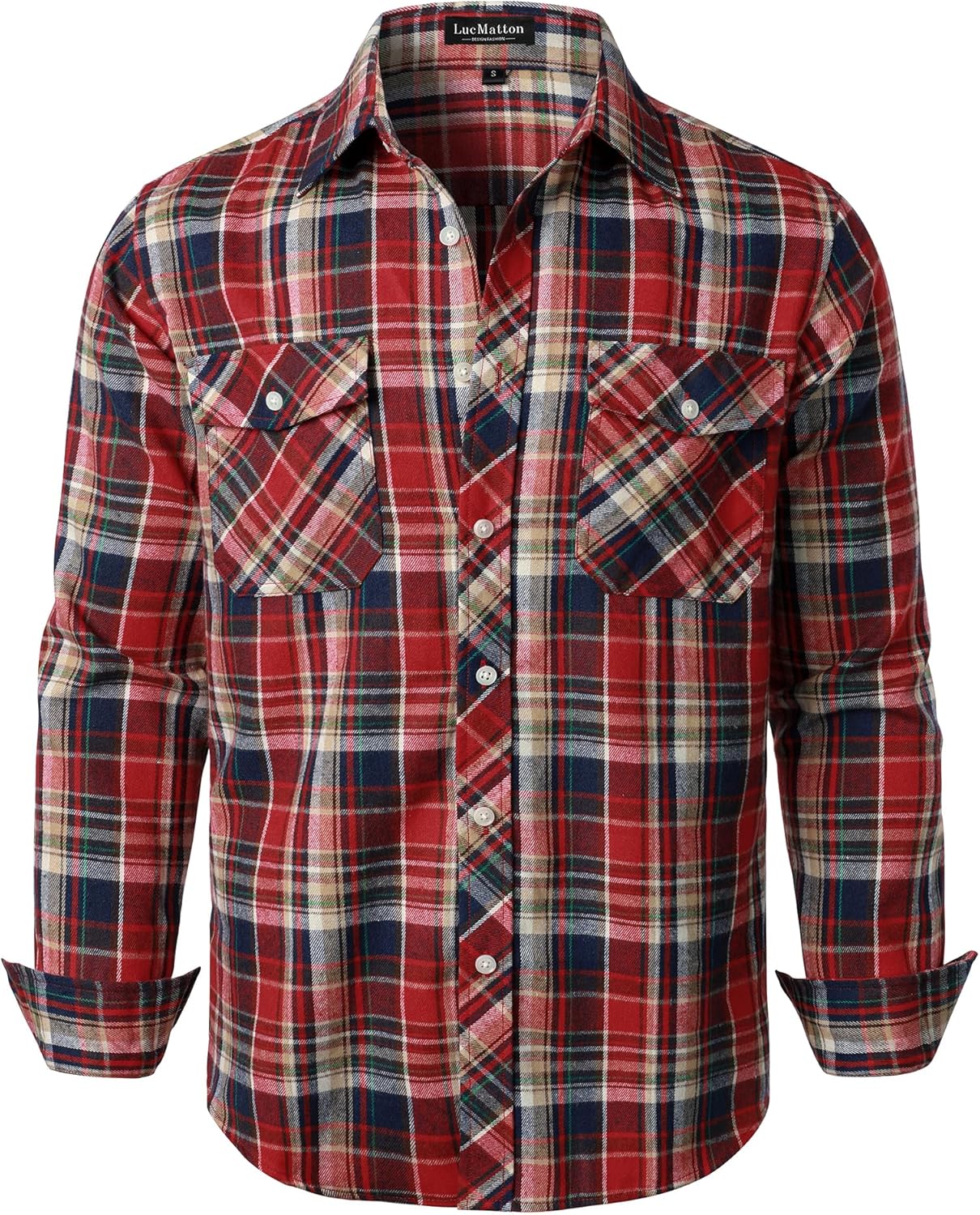 LucMatton Men's Flannel Shirt Casual Regular Fit Long Sleeve Button Down Plaid Shirt with Pocket-38