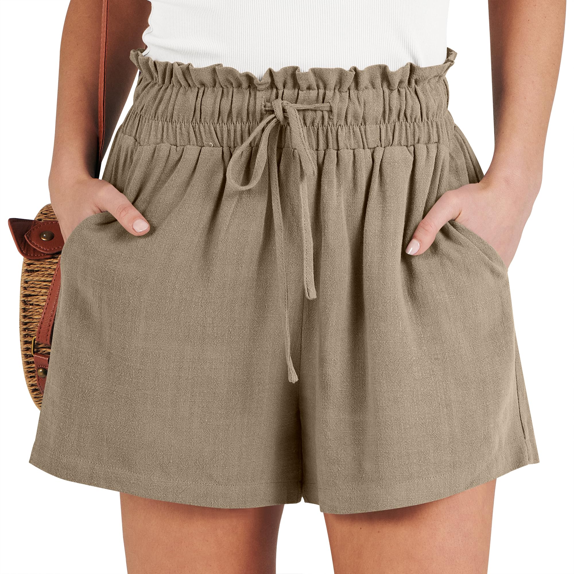 ANRABESS Linen Shorts for Women Summer Casual Wide Leg Loose High Waist Drawstring Dressy Shorts 2026 Beach Vacation Clothes