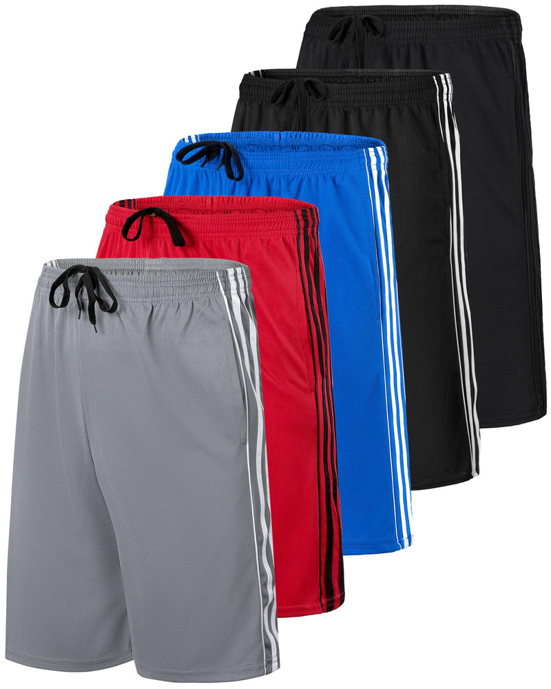 Real Essentials 5 Pack: Men’s 9" Mesh Shorts – Athletic Gym, Workout, Basketball, Running, Casual Lounge Activewear Pockets